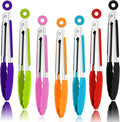 7 Pack Kitchen Tongs,Cooking Tongs with Stainless Steel Silicon Handles and Nylon Tips,7 Inch Stainless Steel Tongs,Heat Resistant Non-Stick BBQ Tongs with Locking, for Cooking Grilling Salad