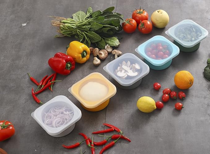 Stackable Silicone Artisan Pizza Dough Proofing Containers with Lids pizza making accessories (1 Yellow+1 Green+1Blue+1 Gray+1 Space Gray)