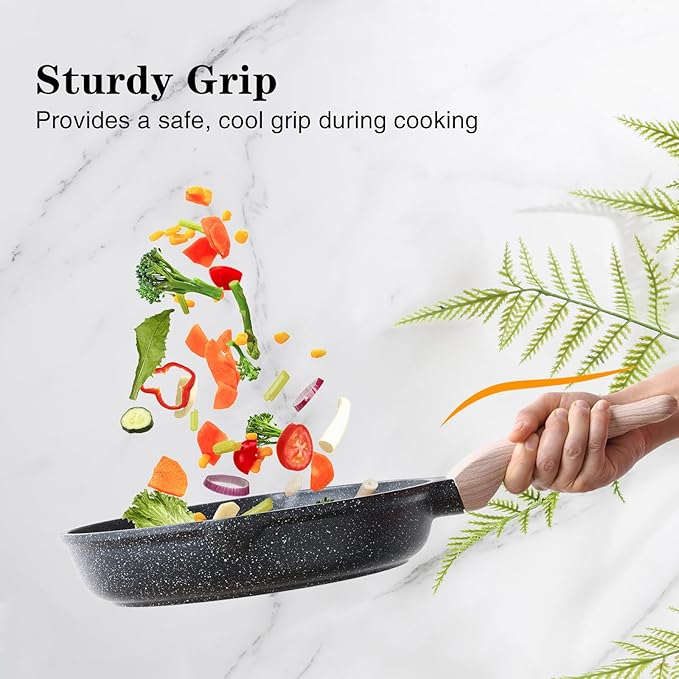 Kordisen Frying Pans Nonstick with Lid, 12.5 Inch Large Skillet with Lid, Induction Cooking Pan, Stay-Cool Handle, Compatible with All Stovetops, PFOA Free