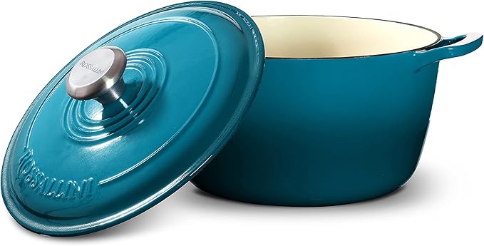 Signature Enameled Cast Iron Dutch Oven, Non-Stick Serving Pot with Tight Fitting Lid for Perfect Roasting, Baking, Sauteing, and Bread Making | 2Q (1.9L) - Ocean Blue