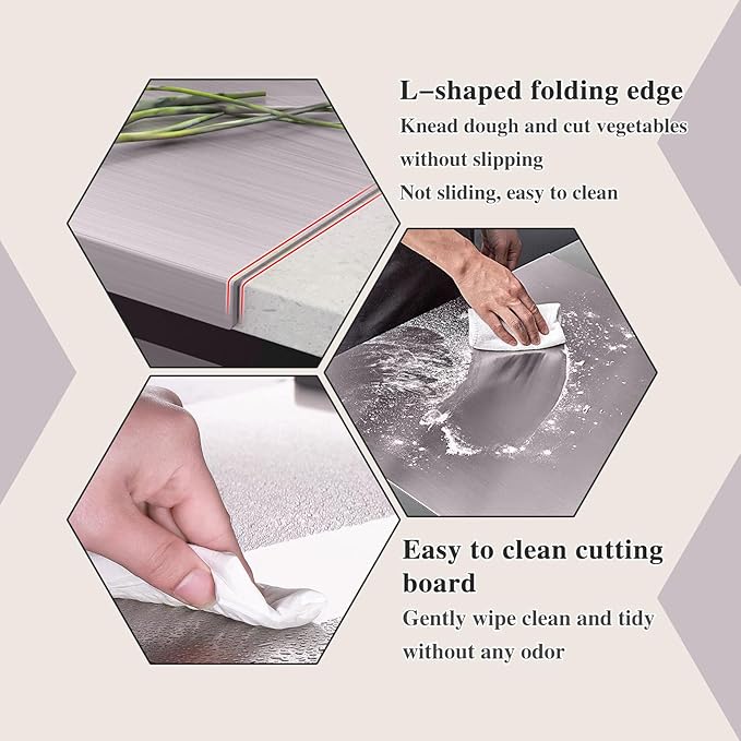 Stainless Steel Cutting Board for Kitchen - 304 Stainless Steel Chopping Boards for Baking, Double-Sided Use for Raw & Cooked Food - Ideal for Homemade Pasta, Pizza & Bread Making (15.7×27.5×0.06")