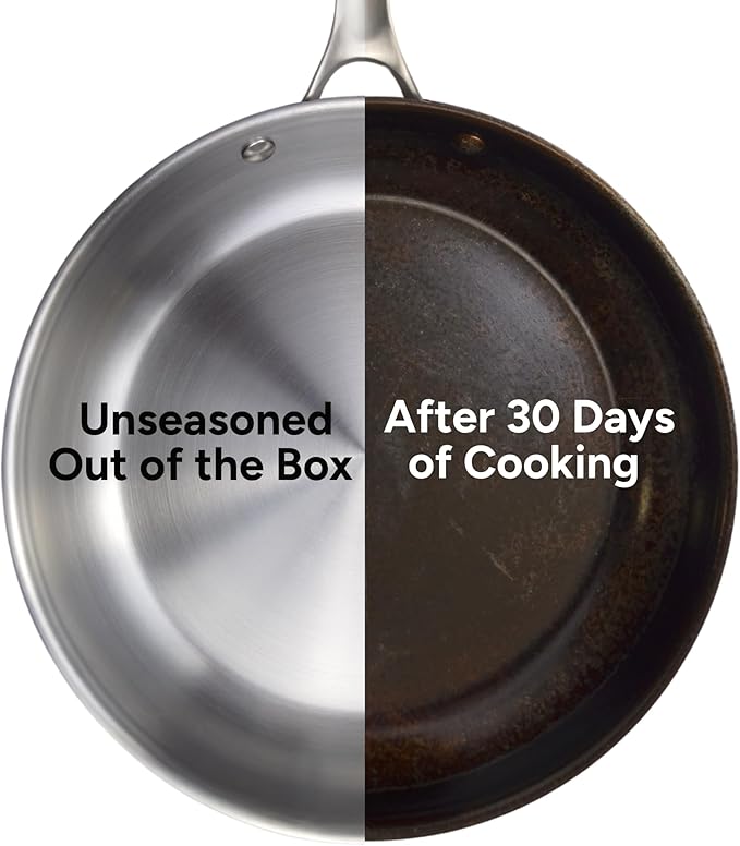 STRATA Carbon Steel Clad 8.5" Frying Pan Skillet, 3-Ply Carbon Steel Cookware with Aluminum Core, Lightweight (1.8 lbs), Even Heating, Stick-Resistant When Seasoned, Versatile & Fast-Heating