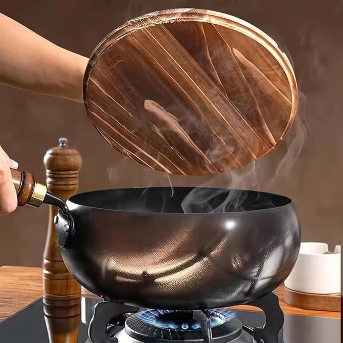 Jinswhdre Cast Iron Skillet, 9.5/11in Jinswhdre Japanese Irons Pan, Hand Forged Uncoated Iron Pan with Lid Spatula, Non-stick Wok for Cooker Gas Stir Fry Pans Durable and Rust-Free (Glass Lid,10.2in)