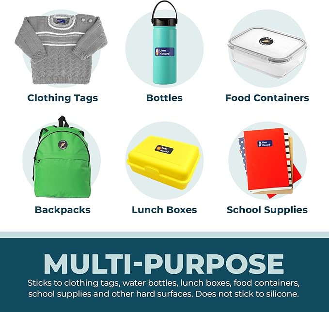 Personalized Daycare Name Labels for Kids (130 Labels) - Custom Waterproof Name Stickers for Clothing Tags, Water Bottles, Lunch Boxes and School Supplies (Flowers)