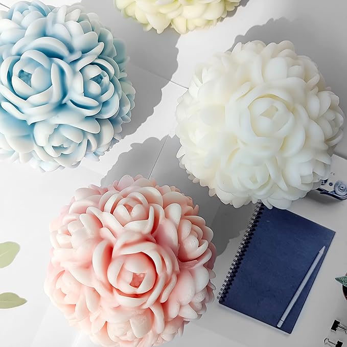 Ball Rose Candle Molds 3D Round Flower Resin Mold - Resin Casting Silicone Molds for Home Decor & Candle Making Wave Spiral Mold