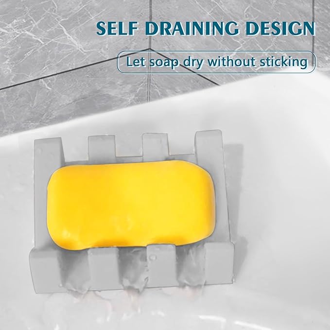 Self Draining Soap Dish,Silicone Suction Cup Soap Holder, Bathroom Soap Dish for Bar Soap,Can Extend Soap Life,Bathroom, Bath Tub, Kitchen Sink (4, Light Grey)