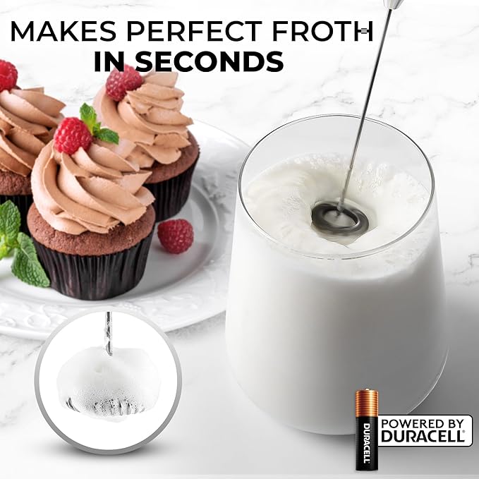 Zulay Powerful Milk Frother (4 Duracell Batteries Included) - Handheld Milk Frother Wand Drink Mixer for Coffee - Powerful Milk Foamer for Cappuccino, Frappe, Matcha & Creamer - Cotton Candy