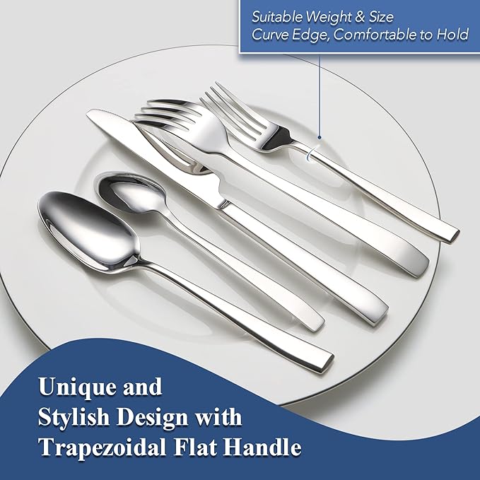 20 Piece Silverware Set for 4, EIUBUIE Premium Stainless Steel Cutlery Set, Mirror Polished Flatware Sets Heavy Duty and Solid, Modern Kitchen Eating Utensils Sets Include Spoons Forks Knives