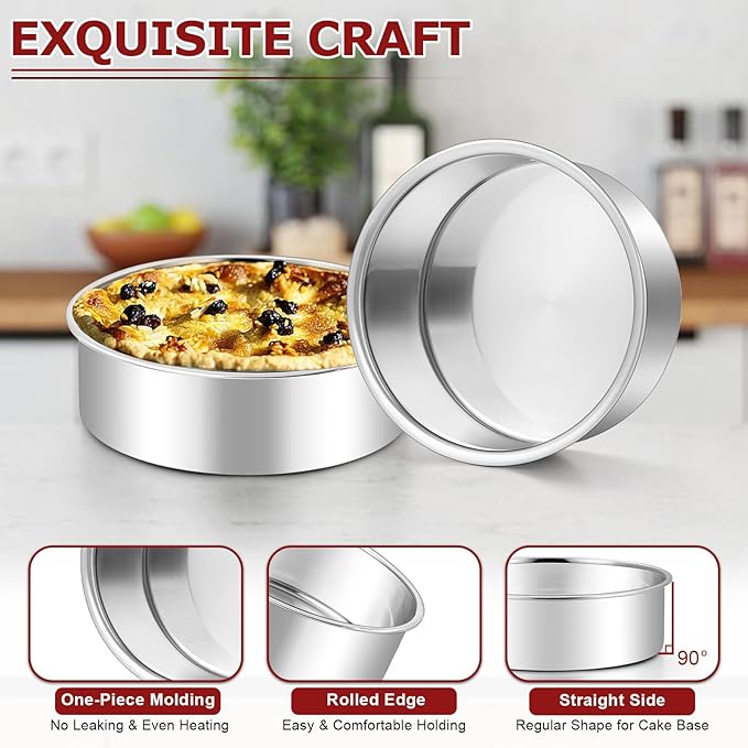 LIANYU Round Cake Pans Set of 2, 6 Inch Round Layer Cake Tins for Baking, Stainless Steel Round Baking Pan, Bakeware for Oven & Dishwasher, Non Toxic & Heavy Duty