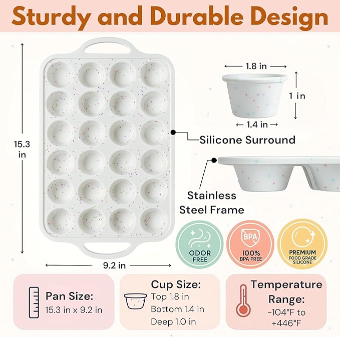 Silicone Mini Muffin Pan 24 cups - Small Muffin Mold - 1 PACK - CREAM