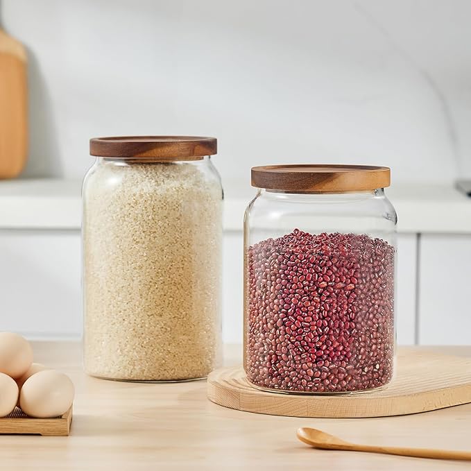 Sweejar Large Glass Candy Jars with Wooden Lids, 1 Gallon Glass Jar with Lid, Sugar/Flour Storage Containers, Big Glass Canisters with Airtight Lid, 2