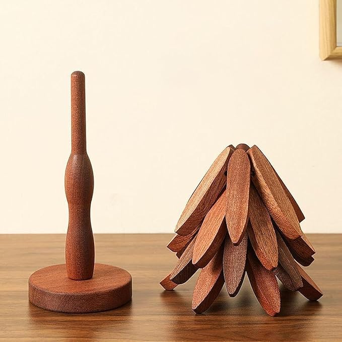 Natural Wood Tree Trivet Set, 𝐍atural Tree Trivet Set - 4 Wooden Trivets,4 Wooden 𝐓rivets & 1 Stand Like a Christmas Trees,for Hot Dish,Pot,Bowl,Teapot,Hot Pot Sets (2Color 3 Trivets,2set)
