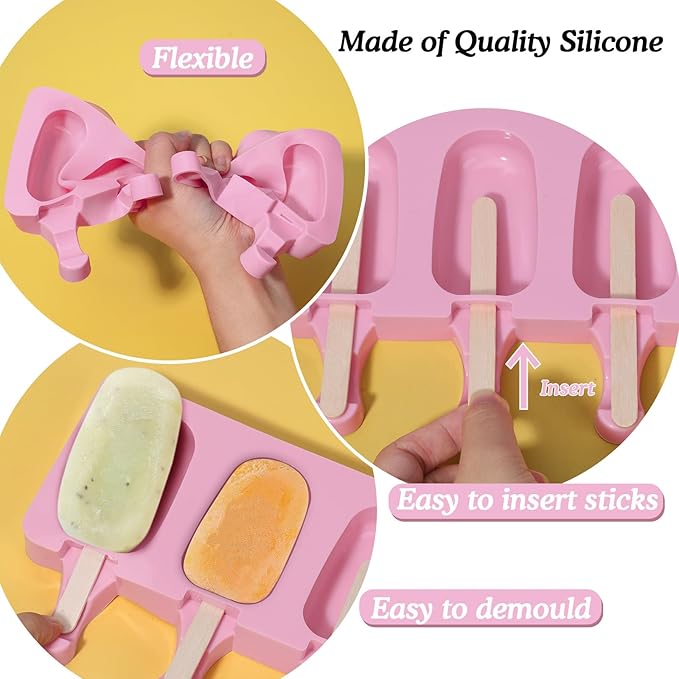 Ozera Silicone Popsicles Molds, 2 Pack Reusable Cake Pop Molds Popsicle Maker Ice Pop Cakesicle Molds with 50 Wooden Sticks & 50 Popsicle Bags for DIY Popsicles