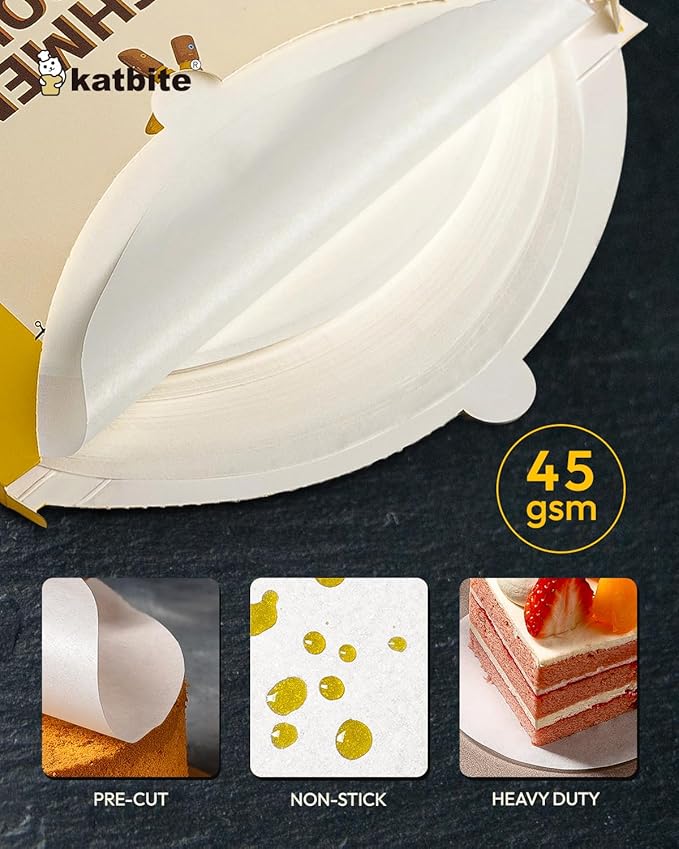 Katbite Heavy Duty Parchment Rounds 4 Inch, 200Pcs Round Parchment Patty Paper Rounds, Use for Baking Small Cakes, Separating Frozen Patty, Toaster Oven, Tortilla Press