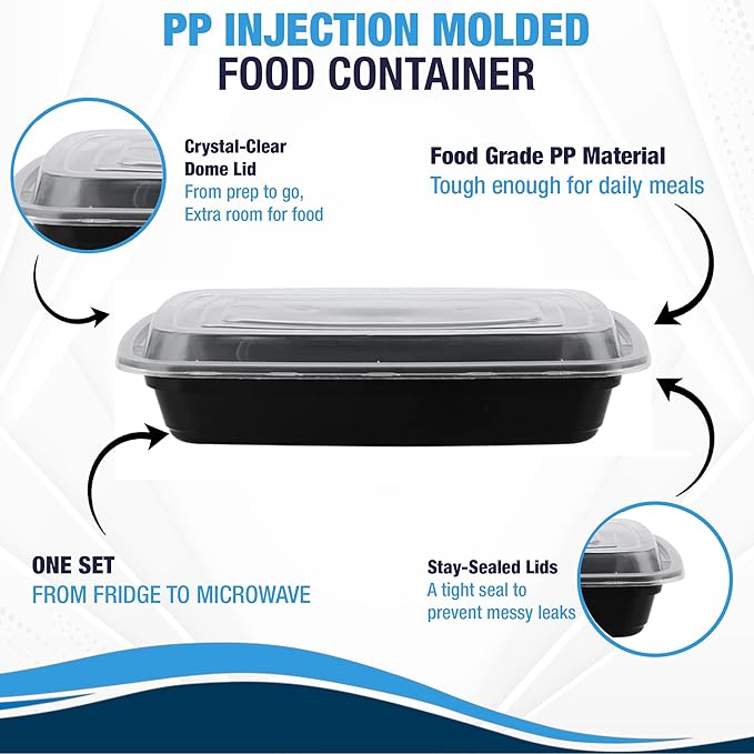 Ruthy's Outlet Meal Prep Containers W/Lids -Square Food Storage – BPA-Free| Stackable | Microwave | Freezer & Dishwasher Safe | Reusable Lunch Bento Box Portion Control & Planning (15 Pack, 16 oz)