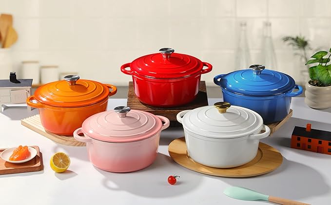 Enameled Cast Iron Dutch Oven Pot with Lid Heavy-Duty Cookware for Bread Baking, Braising, Stews, Roasting,5.5QT,creamy white