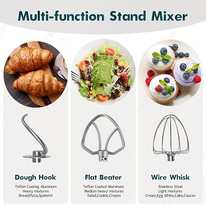 COOKLEE Stand Mixer, 9.5 Qt. 660W 10-Speed Electric Kitchen Mixer with Dishwasher-Safe Dough Hooks, Flat Beaters, Wire Whip & Pouring Shield Attachments for Most Home Cooks, Blue