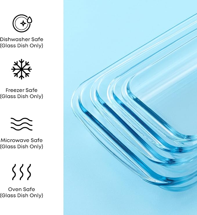 JoyJolt 8-Piece Borosilicate Glass Oven Dishes with Black Lids, Rectangle Deep Glass Baking Dish Set, Baking Pans for Lasagna Casserole Cake, Bakeware Set, Freezer to Oven Tray to Dishwasher