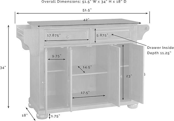 Crosley Furniture Alexandria Wood Top Rolling Kitchen Island Storage Cart, Microwave Stand, Spice Rack, Black