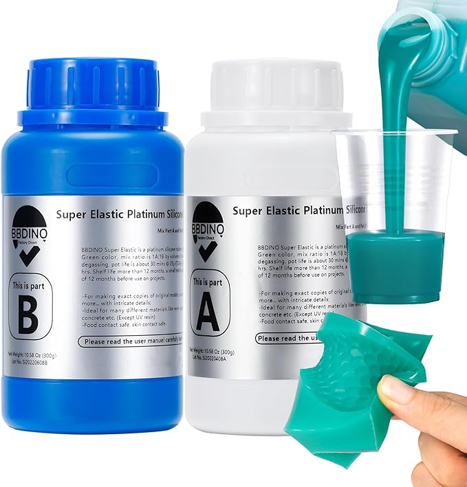 BBDINO Silicone Mold Making Kit, Super Elastic Liquid Silicon for Mold Making, N.W. 21.2 oz, 1:1 by Volume, Jade Green, Ideal for Casting Silicone Molds for Resin/Plaster/Wax/Jewelry etc.