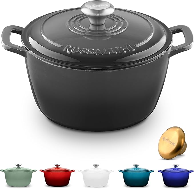 Signature Enameled Cast Iron Dutch Oven, Non-Stick Serving Pot with Tight Fitting Lid for Perfect Roasting, Baking, Sauteing, and Bread Making | 2Q (1.9L) - Oyster Grey