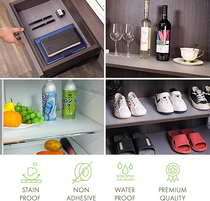 EVALAND 15.75" x 33 FT Non-Slip Shelf Liner, Non-Adhesive, BPA-Free, Waterproof Pantry Liner for Shelves, Easy to Cut, Oil-Proof Shelf Liners for Kitchen, Cabinets, Drawers, Refrigerator, Clear