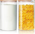 Large Glass Flour and Sugar Containers 180oz x2 [Set of 2], Glass Food Storage Containers with Bamboo Lids, Glass Jar with Airtight Lids for Spaghetti Pasta,Rice,Cereal,Candy,Coffee, Oat