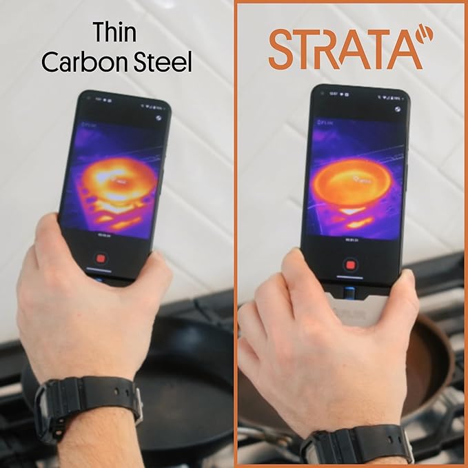 STRATA Carbon Steel Clad 10.5" Frying Pan Skillet, 3-Ply Carbon Steel Cookware with Aluminum Core, Lightweight (2.4 lbs), Even Heating, Stick-Resistant When Seasoned, Versatile & Fast-Heating