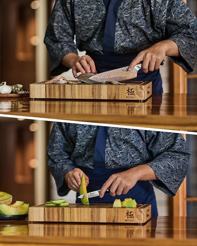 KYOKU Knife Set, 2pc Japanese Kitchen Knife Set for Cooking, 8" Chef 3.6" Paring Knife with Sheath Gift Box, Professional Sharp Damascus Stainless Steel Knives for Meat Vegetable Fruit