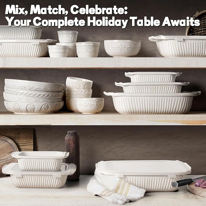 Artena Soup Bowls 32 OZ, Cereal Bowls Set of 4, Embossment Ceramic Ramen Bowl, 6.3 Inch White Salad Bowls, Large Dinner Bowl for Pho, Noodle, Pasta, Snack, Dishwasher Microwave Safe, Multiple Patterns