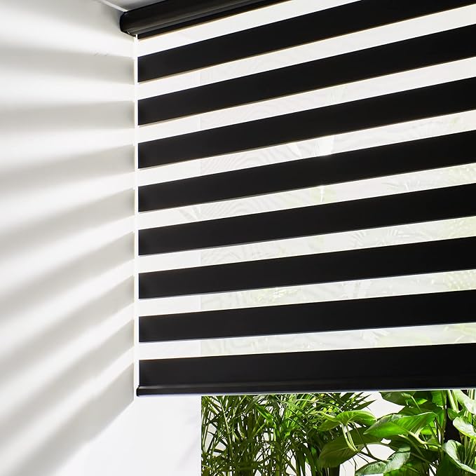 Persilux Cordless Zebra Shades (47" W X 72" H, Black) Free-Stop Window Shades Dual Layer Light Control for Day and Night, Light Filtering Sheer Blinds for Windows, Easy to Install