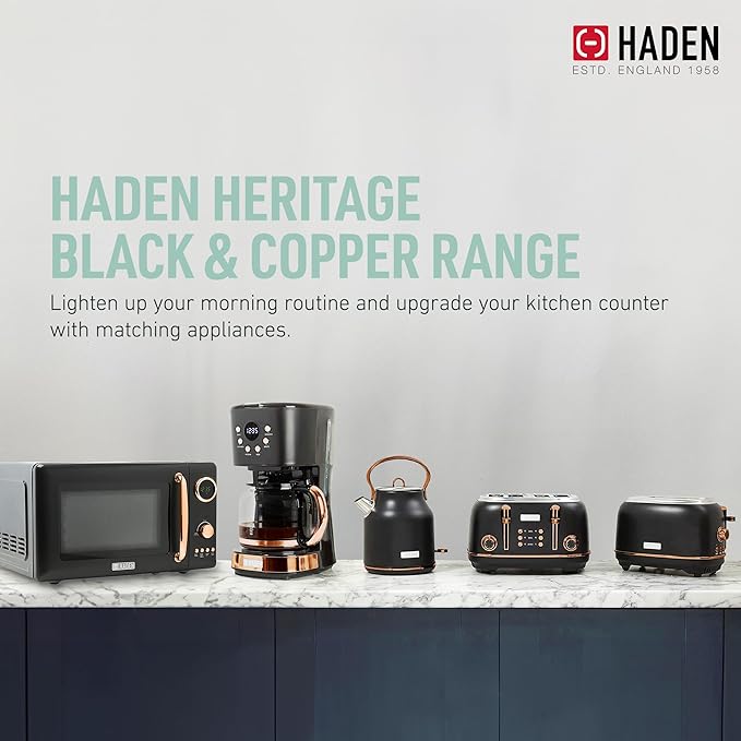 HADEN Heritage 1.7 Liter Stainless Steel Electric Kettle Bundled with 12 Cup Drip Coffee Maker, Coffee Machine with Auto Shut-Off, Black & Copper