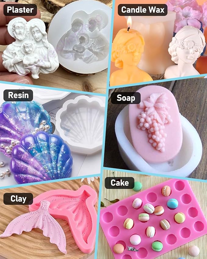 Nicpro 80oz Silicone Mold Making Kit, 15A Platinum Liquid Silicone Rubber, Flexible Silicone Molds Maker Mix Ratio 1:1 for Casting 3D Resins Candle Soap Molds DIY with Gloves, Sticks, Mixing Cups
