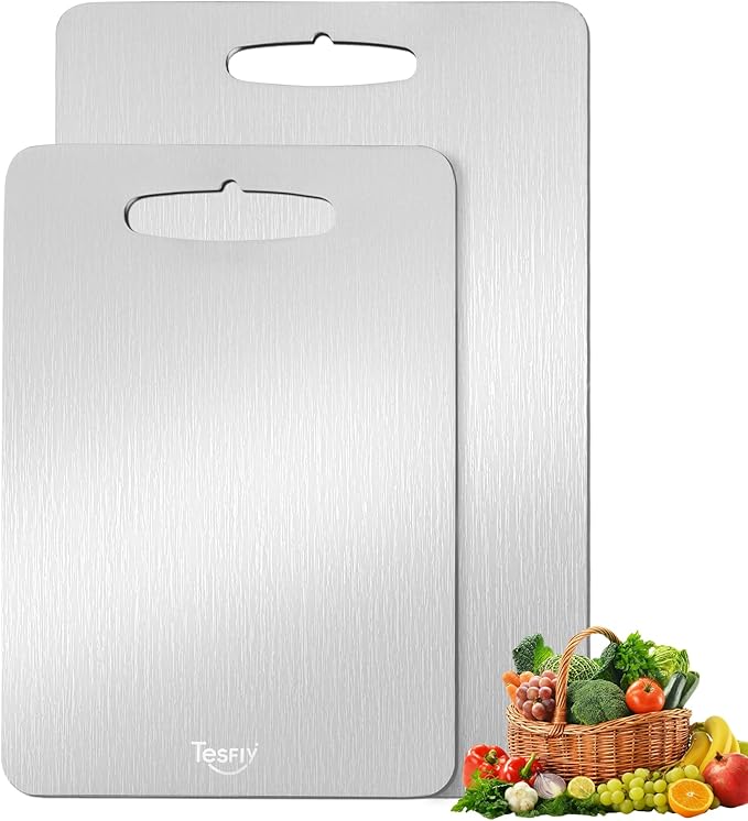 2 Pack Titanium Cutting Board-100% Pure Titanium Cutting Boards For Kitche,Easy to clean, Double-sided food-grade Cutting Board For Meats, Fruits And Vegetables (M & L)