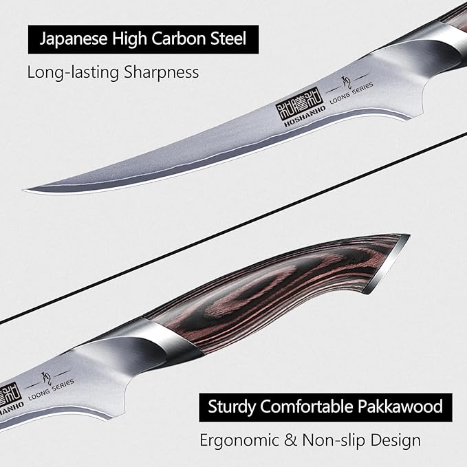 HOSHANHO Fillet Knife 7 Inch, Super Sharp Boning Knife in High Carbon Stainless Steel, Professional Japanese Fish Knives for Meat Poultry Cutting
