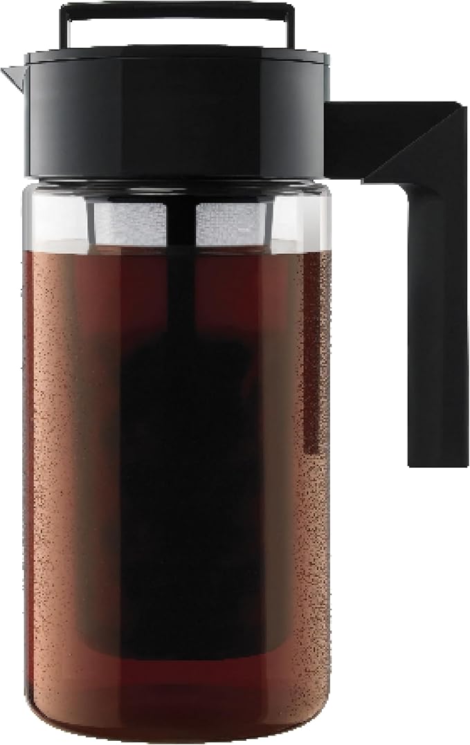 Takeya Tritan Cold Brew Coffee Maker - Airtight Pitcher with Leak-Free Lid - BPA-Free Cold Brew Maker with Silicone Handle - Dishwasher-Safe Pitcher for Homemade Cold Brew - 1 Quart, Black