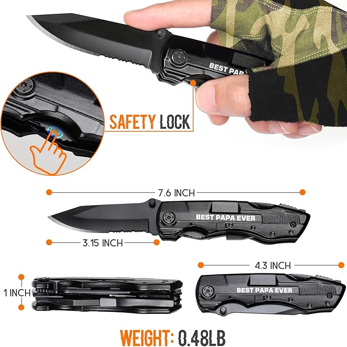 Papa Gifts, "BEST PAPA EVER"Multitool Knife, Papa Christmas Gift, Papas Fathers Day Birthday Gifts, Papa’s Gift from Grandchildren, Present Idea for Papas, Best Papa’s Presents