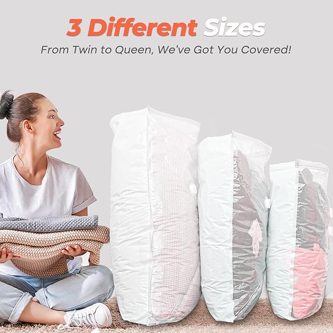 Vacuum Seal Bags for Clothing Travel, 8 Pack 34" Vacuum Storage Bags with Wireless Charging Pump Compression Packing for Clothes Blanket Bedding Suitcase Luggage, Space Saver for Travel