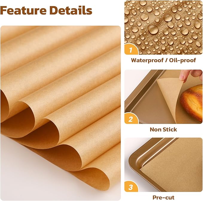 Beasea Parchment Paper Sheets for Baking, 200pcs 9x13 Inch Unbleached Precut Nonstick Heavy Duty Natural Parchment Baking Paper Sheets for Air Fryer Cooking, Grilling, Frying and Steaming