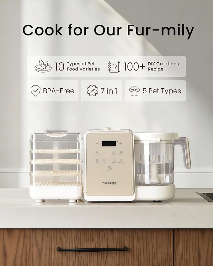 Pet Fresh Maker - Food Processor with Recipe for Dog Treats, DIY Cat Churu, Crunchy Treats, 10 Types of Homemade Pet Foods for Dogs, Cats & Small,7-in-1 Cooking Machine with Easy One-Step Touch Panel