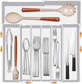 Homecor Silverware Drawer Organizer - Expandable Drawer Organizer for Kitchen, Utensil Holder BPA Free Flatware and Cutlery Tray for Spoons Forks Knives, Plastic Kitchen Organizer and Storage, White