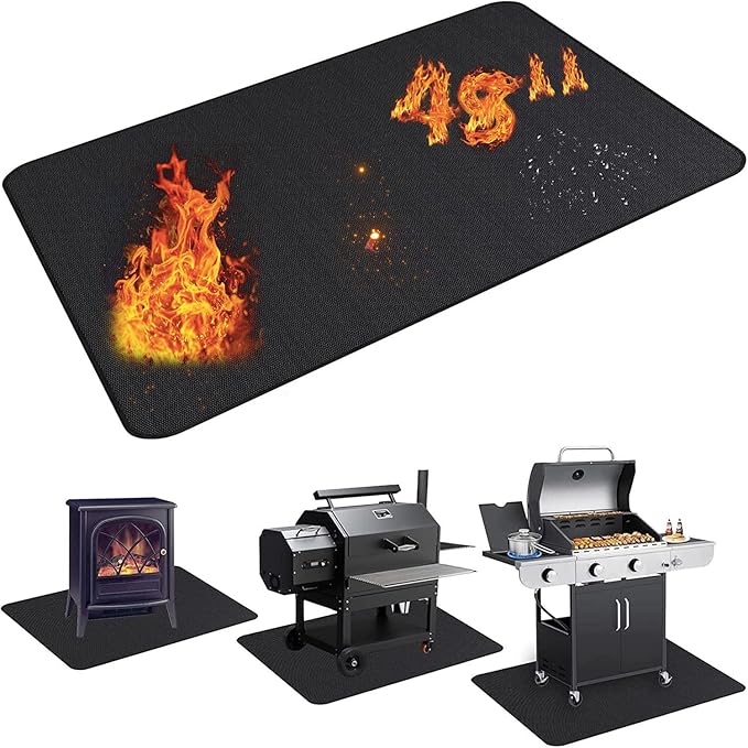 UBeesize Thickened 48x36 inches Under Grill Mat for Outdoor Grill,Double-Sided Fireproof Grill Pad for Fire Pit,Indoor Fireplace Mat Fire Pit Mat,Oil-Proof Waterproof BBQ Protector for Deck and Patio