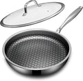 Non Stick Frying Pans with lid, 10 inch Hybrid Frying Pans Nonstick, non stick Stainless Steel Skillets, Dishwasher and Oven-Safe, nonStick Cookware, Induction Compatible Cooking Pan