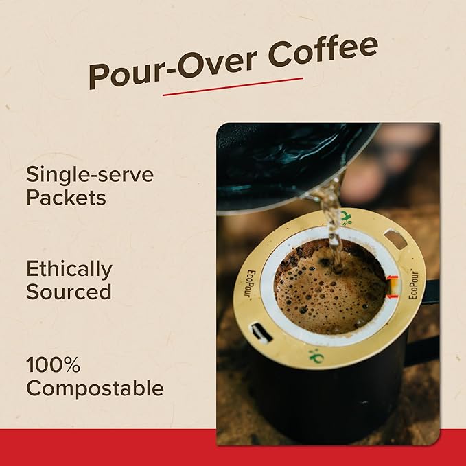 Coulée EcoPour O.G. Coffee, All Paper Single Serve Colombian Coffee, Medium Roast, Use for Camping or Traveling, Pre Filled Compostable Filters, Ready to Brew with Hot Water, Plastic Free, 10 Pack