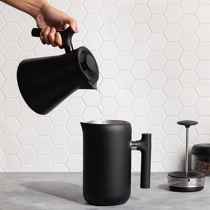 Fellow Corvo EKG Pro Electric Tea Kettle - Quick Heating, Precise Temperature Control Electric Kettle, Scheduling, Built-in Brew Timer for Boiling Water - Matte Black with Walnut Handle - 0.9 Liter