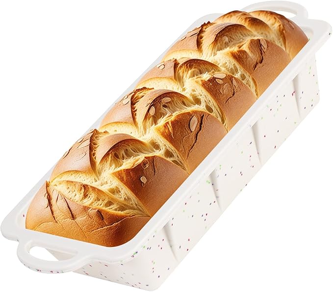 CAKETIME Silicone Loaf Pan with Metal Frame, Nonstick 10 x 4.8 x 2.3 inch Silicone Bread Pan for Baking Homemade Loaf, Bread, Meatloaf, Cake, Sandwich BPA Free