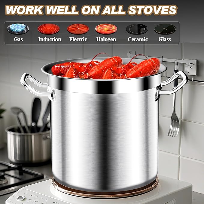 Large Stock Pot - 40QT Stainless Steel Stockpot with Lid, Heavy Duty Tri-Ply Bottom Commercial Grade Soup Pot for Cooking Soup, Stew, Canning, Oven, Gas, Ceramic, Dishwasher Safe