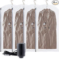TAILI Hanging Vacuum Storage Bags with Electric Pump, Vacuum Seal Bags for Clothing Travel, Space Saver Closet Organizer for Clothes, Coats, Suits and Jackets, 4 Long(53x28 in)