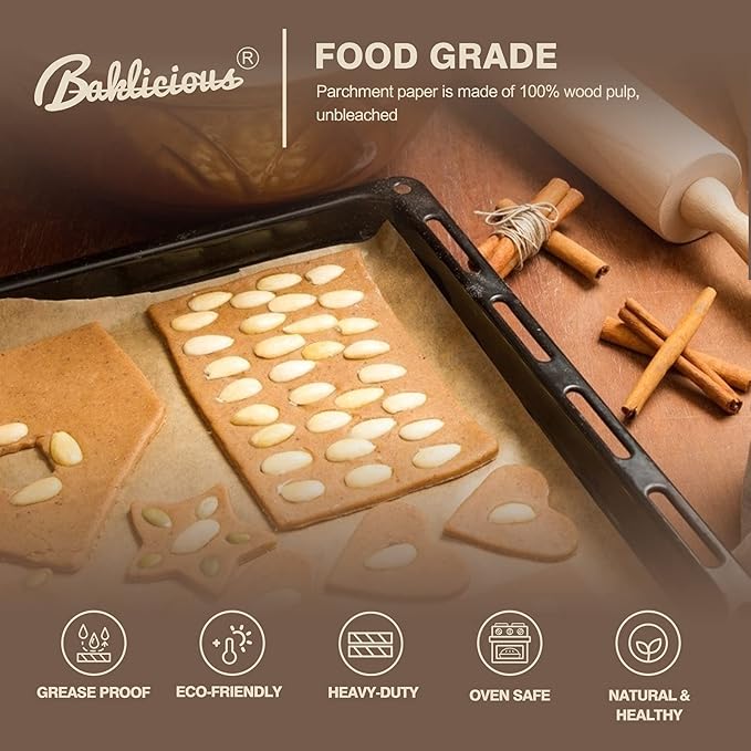 BAKLICIOUS 220 Pcs 9x13 inch Unbleached Parchment Paper Baking Sheets, Baklicious Pre-cut Heavy Duty Parchment Baking Paper for Air Fryer, Oven, Bakeware, Steaming, Cooking Bread, CupCake, Cookies