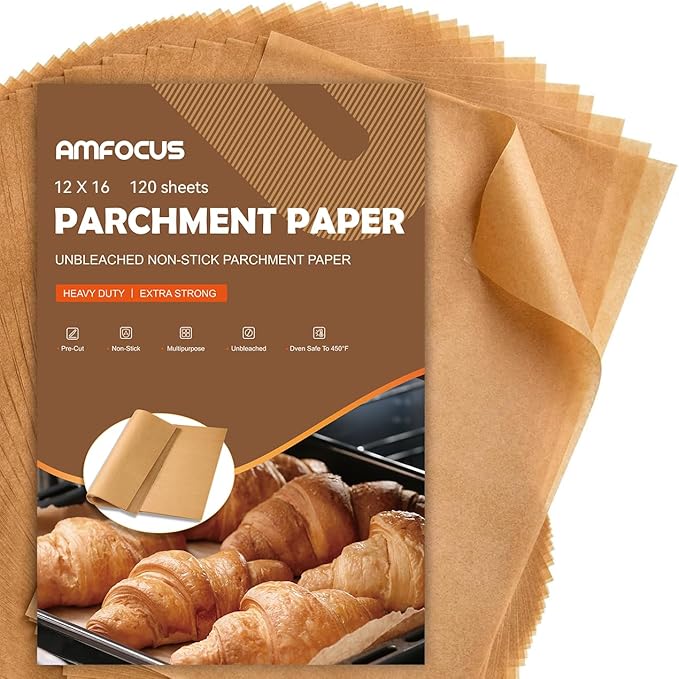 Parchment Paper Sheets, 12 x 16 IN Unbleached Baking Parchment Sheets, Precut Non-Stick Parchment Paper for Baking Grilling Air Fryer Steaming Bread Cake Cookie - 120 Count